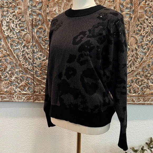 DKNY Women's Animal Print Crewneck Long Sleeve Sweater, Sequin Embellishment - Picture 4 of 15